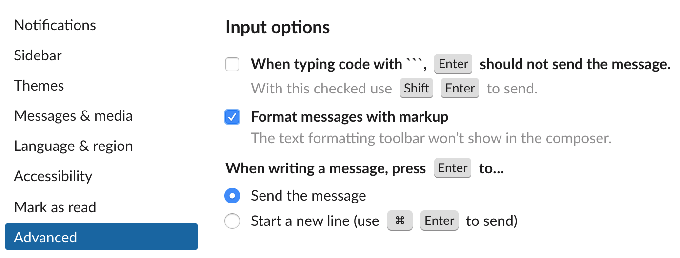 Enable Markdown in the Slack message interface