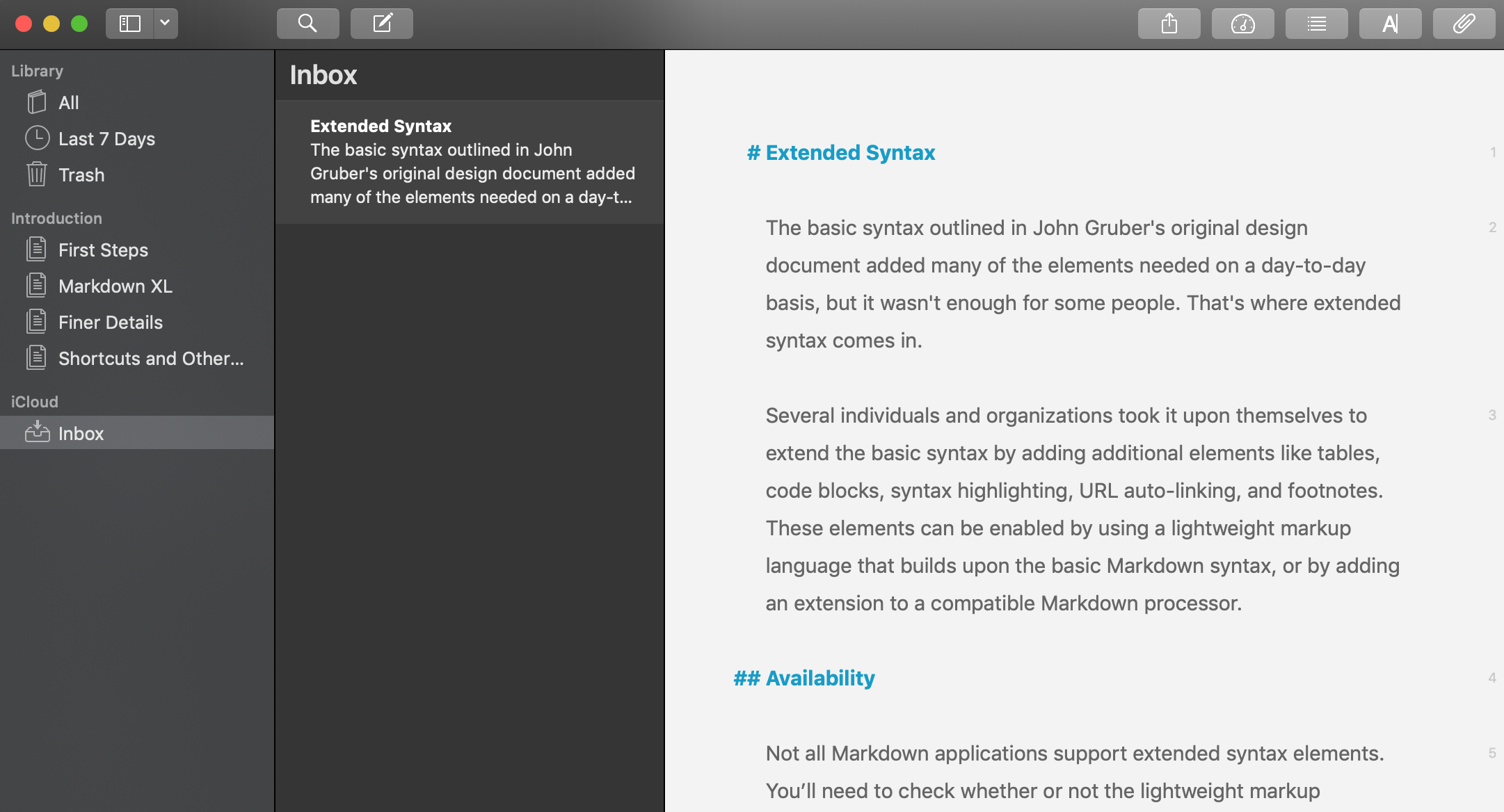 Ulysses application with a Markdown file
